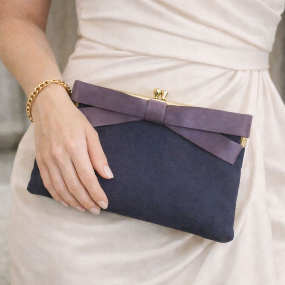 Blue Vintage Kiss-lock Clutch Gold-tone Hardware